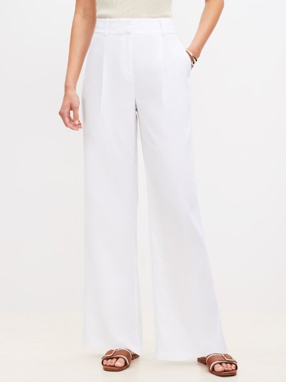LOFT White Peyton Linen Blend Wide Leg Trousers Sz 10